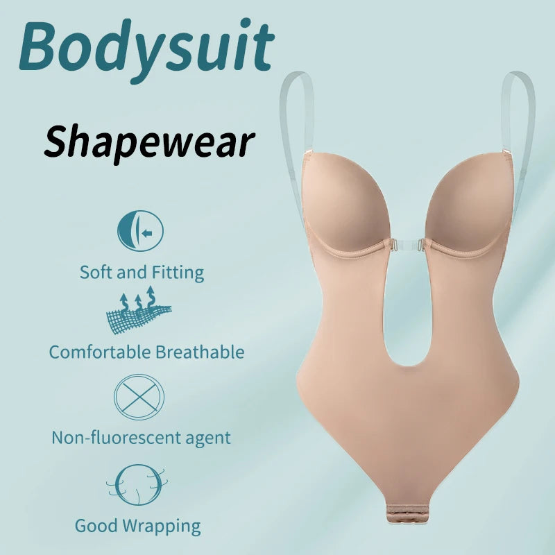 Bodysuit Shapewear Deep V-Neck Body Shaper Backless