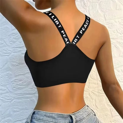 Sports Underwear Women Yoga Fitness Seamless Crop Top Wide Letter Straps