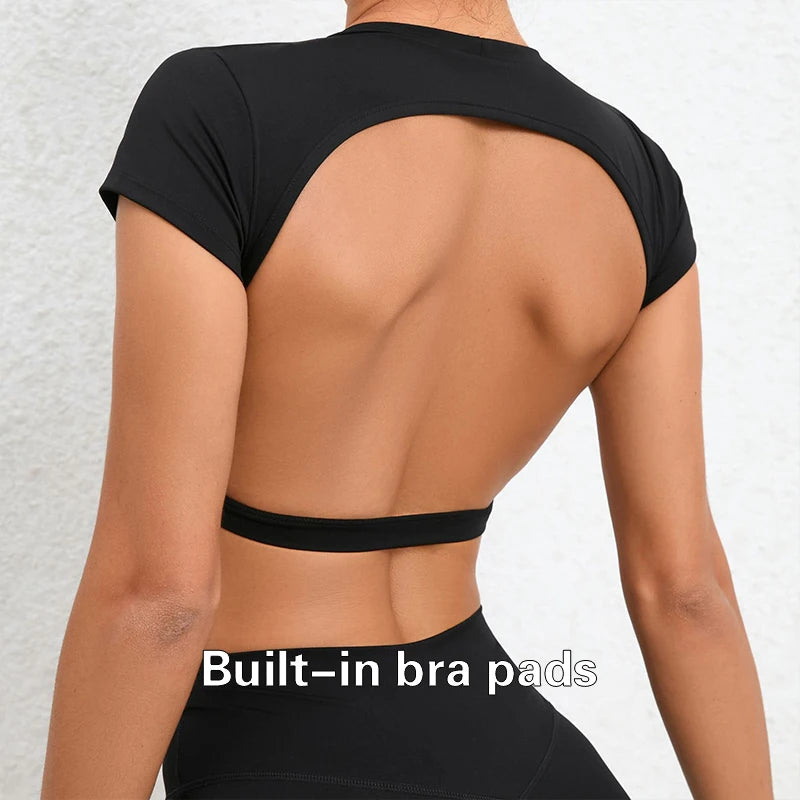 Hearuisavy Summer Sports Shirts Breathable Workout Tops Fitness Sportswear | Backless