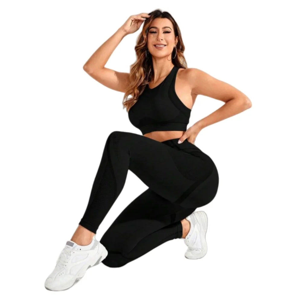 2-Piece Suit, Women's Yoga Suit, Beautiful Back High Waist Trousers Combination