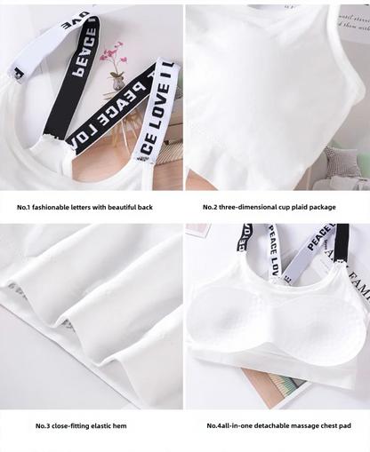 Sports Underwear Women Yoga Fitness Seamless Crop Top Wide Letter Straps