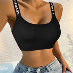 Sports Underwear Women Yoga Fitness Seamless Crop Top Wide Letter Straps