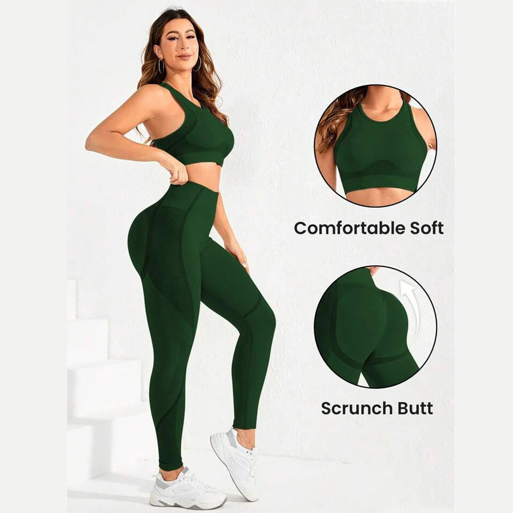 2-Piece Suit, Women's Yoga Suit, Beautiful Back High Waist Trousers Combination