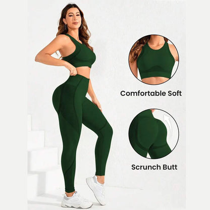 2-Piece Suit, Women's Yoga Suit, Beautiful Back High Waist Trousers Combination