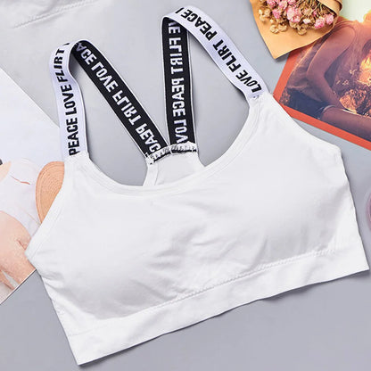 Sports Underwear Women Yoga Fitness Seamless Crop Top Wide Letter Straps