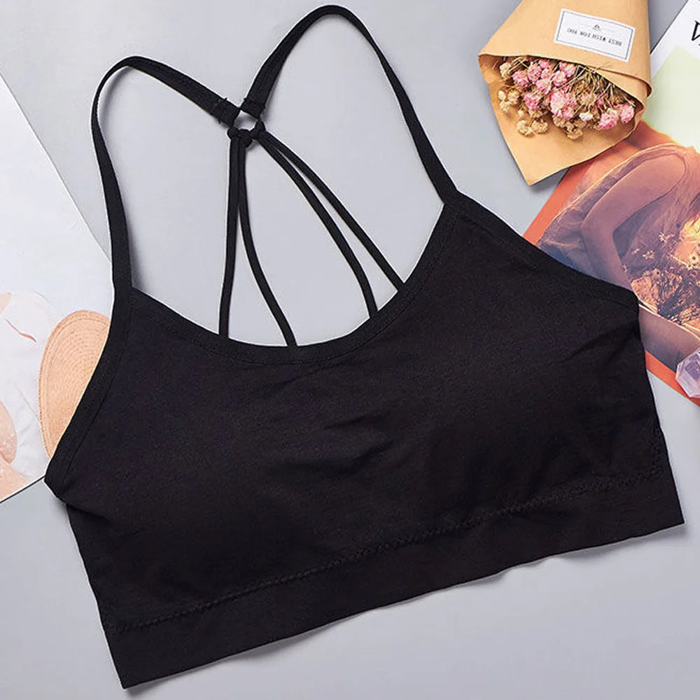 Sports Underwear Women Yoga Fitness Seamless Crop Top Wide Letter Straps