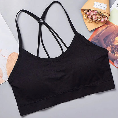 Sports Underwear Women Yoga Fitness Seamless Crop Top Wide Letter Straps
