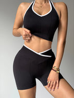Gym Exercise Set For Women 2pcs Set Yoga Suit Black And White Patchwork