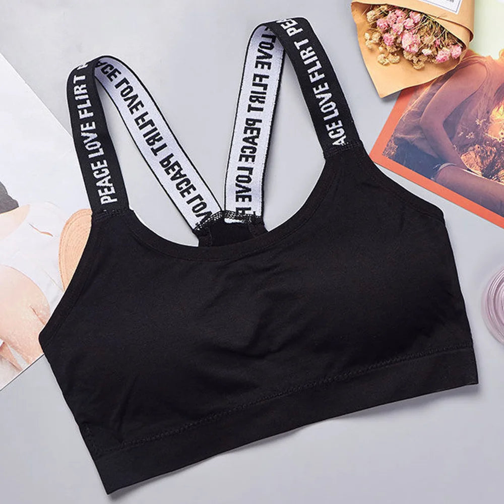 Sports Underwear Women Yoga Fitness Seamless Crop Top Wide Letter Straps