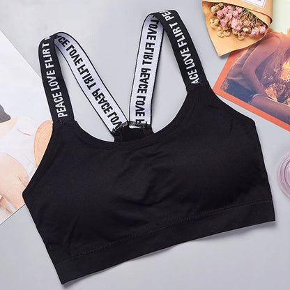 Sports Underwear Women Yoga Fitness Seamless Crop Top Wide Letter Straps