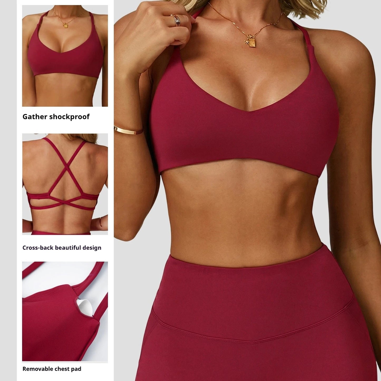 Sports Bra High  Support Women Gym Underwear Push-up Back