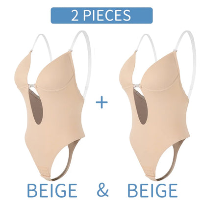 Bodysuit Shapewear Deep V-Neck Body Shaper Backless